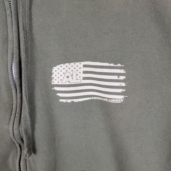 America Lumber Hoodie Mens Large Army Green Patriotic Employee Full Zip - Picture 2 of 8